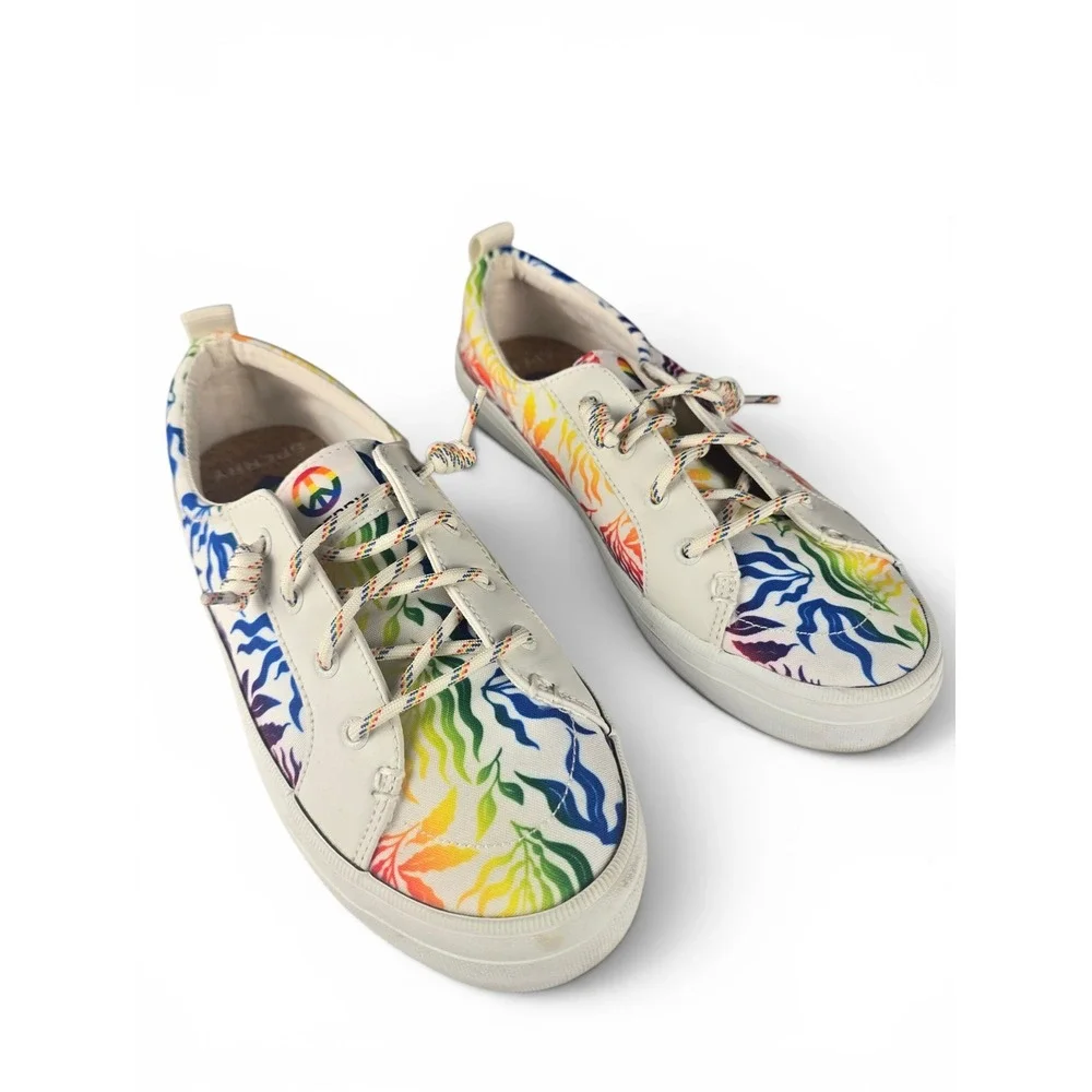 Sperry Crest Vibe Pride Rainbow Wave Canvas Sneakers Size 8.5M